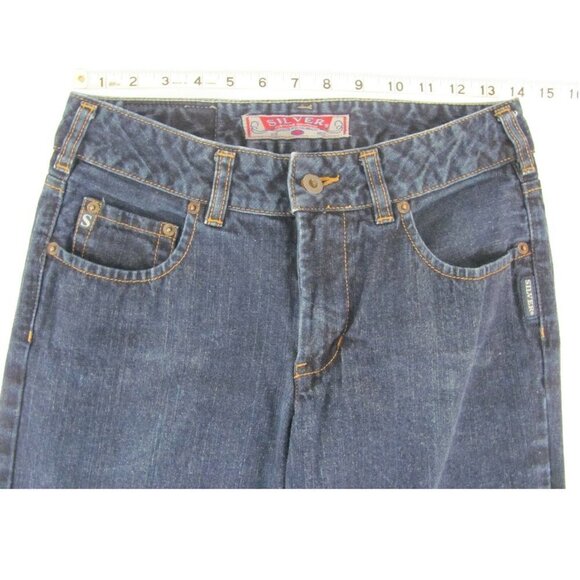 Silver Jeans Women's Size 28 (28 x 29 Measured) Bootcut Dark Wash Slit Leg - Picture 4 of 11